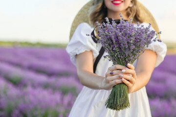 Sticker - Beautiful young woman in lavender field