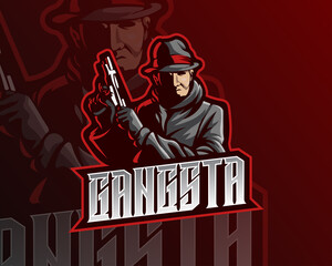 Wall Mural - vector design illustration of mafia leader character with gun, suitable for modern illustration concept for team printing, badge, emblem, t-shirt etc.