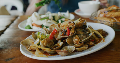 Canvas Print - Hong Kong Cantonese cuisine, fry squid vegetable and fry clam dishes