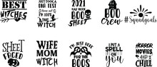  10 Halloween Quotes Bundle Vector Design. Halloween Sayings Black White.. Set Of Hand-lettered Halloween Phrases. Silhouette, Party Lettering, Calligraphy. Halloween Party Signs And Labels Design Set