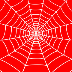 White cobweb on red background. Spider web. Vector