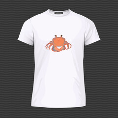 Wall Mural - White T-shirt with cute smiling crab. Vector Illustration