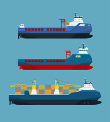 Wall Mural - Set of cargo  ships. Vector illustration.