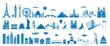World famous architecture landmarks silhouettes, vector illustration. Travel, tourist attractions, monuments. Eiffel Tower, Big Ben, Statue of Liberty, Taj Mahal, Sydney Opera House, Egypt pyramid