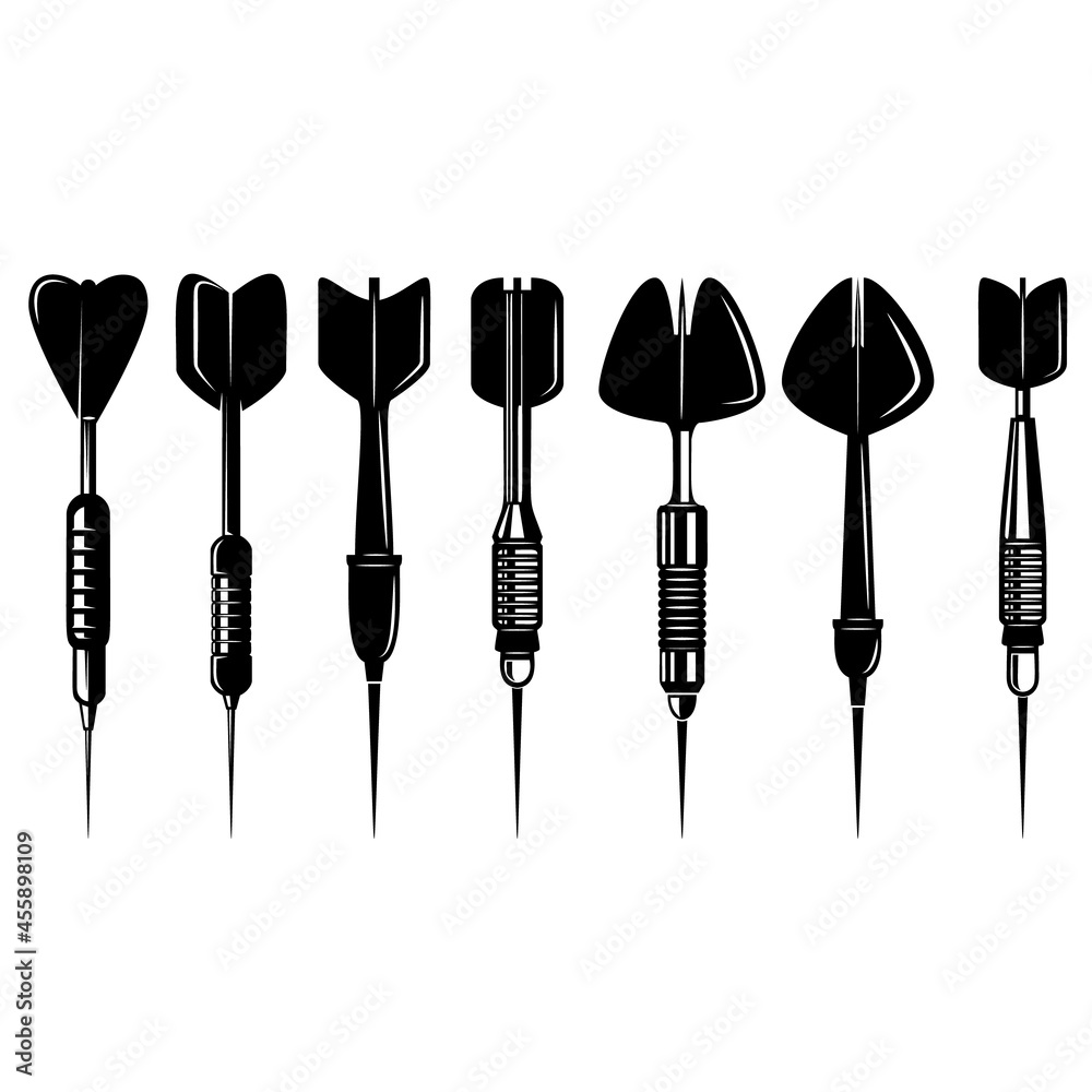 Darts Element Vector Set of illustrations of darts in vintage monochrome style. Design ...