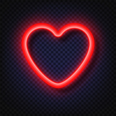 Poster - Neon red heart sign. Neon light banners. Realistic glowing red neon heart round frames isolated on transparent background. Shining and glowing effect. Plates with a place for inscriptions.