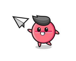 Sticker - medicine tablet cartoon character throwing paper airplane