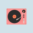 Vintage vinyl turntable in trendy style. Listening to sound, melody, disco concept. Old, retro audio equipment for playing music. Isolated vector illustration
