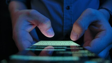adult person use smart phone for write message close-up. successful share and browsing receive push.