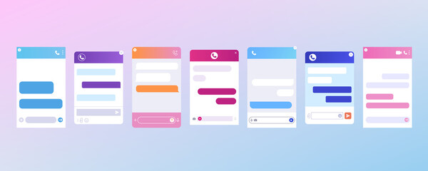Flat set of chat bot dialogue windows for customer support. Online live communication service for user help in mobile phone app, website. Talk interface with virtual chatbot. Dialog box templates.