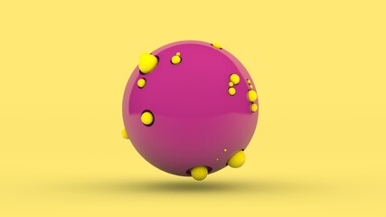 Poster - 3d rendering of an abstract composition. a large pink sphere with pits on the surface and a lot of c