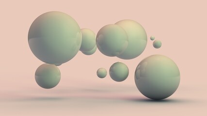 Poster - 3d rendering of an abstract background of many white balls, spheres of different sizes. Geometric composition, beautiful arrangement of objects in space.