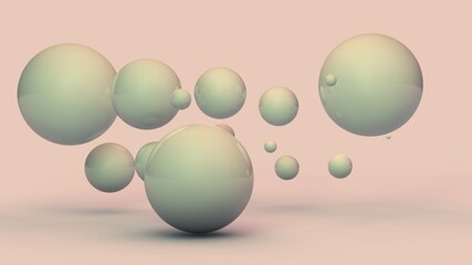 Poster - 3d rendering of an abstract background of many white balls, spheres of different sizes. Geometric composition, beautiful arrangement of objects in space.