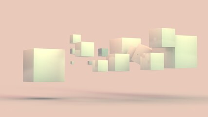 Poster - 3d rendering of a set of white cubes of different sizes hanging in weightlessness. Abstract illustration for background compositions.