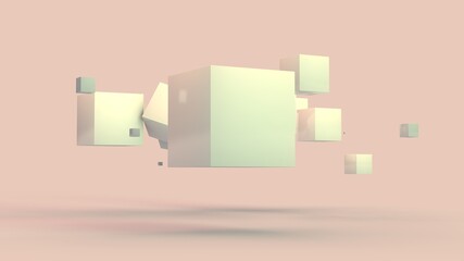 Poster - 3d rendering of a set of white cubes of different sizes hanging in weightlessness. Abstract illustration for background compositions.