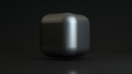 Poster - 3d rendering of a mysterious metal cube with smooth edges, in a studio with reflections. Abstract illustration, geometric backgrounds.