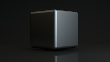 Poster - 3d rendering of a mysterious metal cube with smooth edges, in a studio with reflections. Abstract illustration, geometric backgrounds.