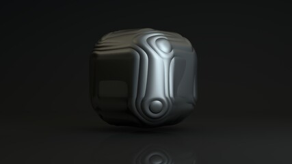 Poster - 3d rendering of a mysterious metal cube with smooth edges and soft convolutions, waves on the surface. Abstract geometric shape for abstract compositions.
