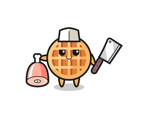 Sticker - Illustration of circle waffle character as a butcher