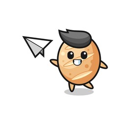 Sticker - french bread cartoon character throwing paper airplane