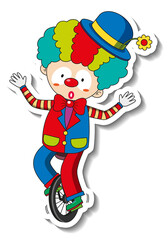 Canvas Print - Sticker template with happy clown cartoon character isolated