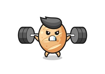 Poster - french bread mascot cartoon with a barbell