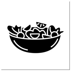 Wall Mural - Vegetable salad glyph icon.Veggie fresh ingredients in a bowl. Homemade healthy lunch or dinner. Diet and vegetarian recipe.Filled flat sign. Isolated silhouette vector illustration