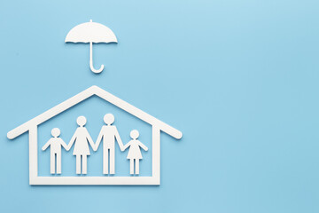 Wall Mural - Family figure with umbrella. Insurance protection concept