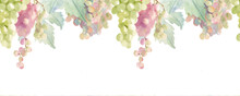 Grape. Seamless Watercolor Border. Suitable For Wallpapers, Backgrounds, Banners