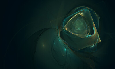 Wall Mural - Mesmerizing abstract fantastic 3d digital illustration of amorphous fluid and geometric structures with smoke and liquid stains in deep abyss of space. Galactic fictional floating substances idea. 