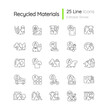 © IMG visuals icons - Recycled materials linear icons set. Sustainable option. Eco friendly product. Pollution control. Customizable thin line contour symbols. Isolated vector outline illustrations. Editable stroke