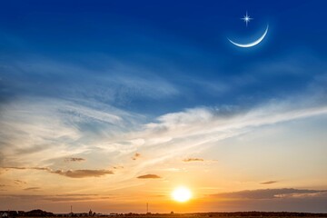 Wall Mural - young month in clouds of bright sky