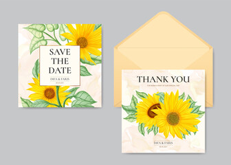 Wall Mural - Sunflower wedding invitation stationery template
