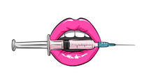 Lip injection illustration Cosmetic medical lifting beauty sketch plastic surgery hyaluron acid fillers, Beautiful aesthetic Sexy full lips Medical treatment concept. Spa beauty hand drawn vector.