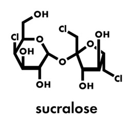 Sticker - Sucralose artificial sweetener molecule. Used as sugar substitute. Skeletal formula.