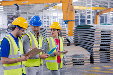 Wall Mural - Workers talking in steel factory