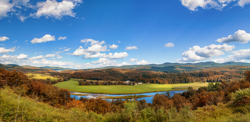 Wall Mural - Vermont countryside in the fall. Panorama of a rural landscape. New England, USA.