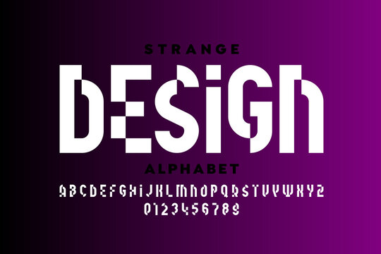 Strange modern style font design, alphabet letters and numbers vector illustration