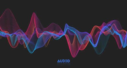 Poster - 3d audio soundwave. colorful music pulse oscillation. glowing impulse pattern
