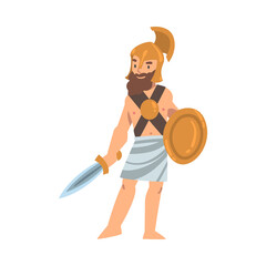 Sticker - Gladiator in Helmet Holding Shield and Sword as Greek or Hellene Character Vector Illustration