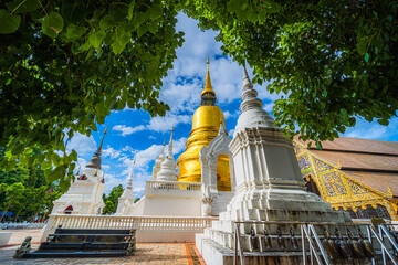 Wat Suan Dok is a Buddhist temple (Wat) at sunset sky is a major tourist attraction in Chiang Mai Northern Thailand.Travels in Southeast Asia,is Public places