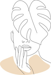 Wall Mural - Woman Line art minimal portrait.  Female Logo symbol of cosmetics