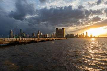 Wall Mural - Pier 34 at Hudson River Park in New York City during a Sunset