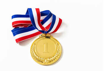 Wall Mural - Gold medal. Champion trophy award and ribbon. Prize in sport for winner isolated on white background