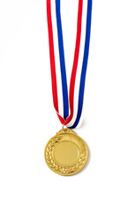 Wall Mural - Gold medal. Champion trophy award and ribbon. Prize in sport for winner isolated on white background