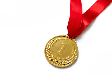 Wall Mural - Gold medal. Champion trophy award and ribbon. Prize in sport for winner isolated on white background