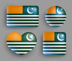 Wall Mural - set of azad kashmir country flag glossy buttons. asian country national flag, shiny geometric shape 
