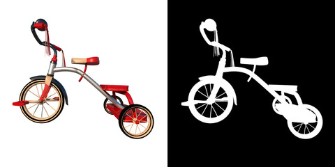 Wall Mural - Tricycle Bike 1 - Lateral view white background alpha png 3D Rendering Ilustracion 3D