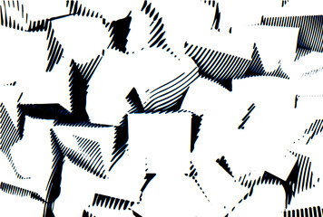 Poster - Abstract woodcut styled background with low poly cubes. Waving lines engraving abstraction.
