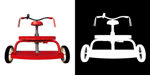 Wall Mural - Tricycle Bike 1 - Back view white background alpha png 3D Rendering Ilustracion 3D